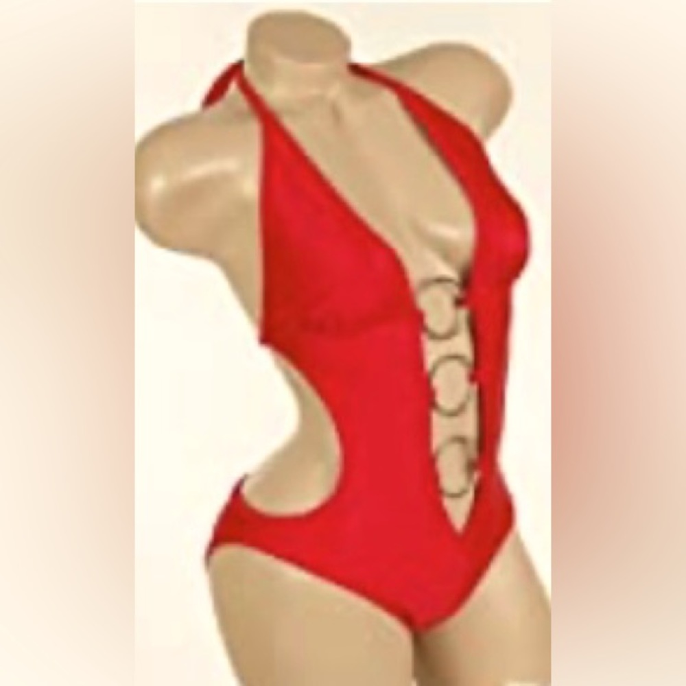 Sexy Low Plunge Red Cut Out 1 pc Monokini Swimsuit MISSES SIZE XL